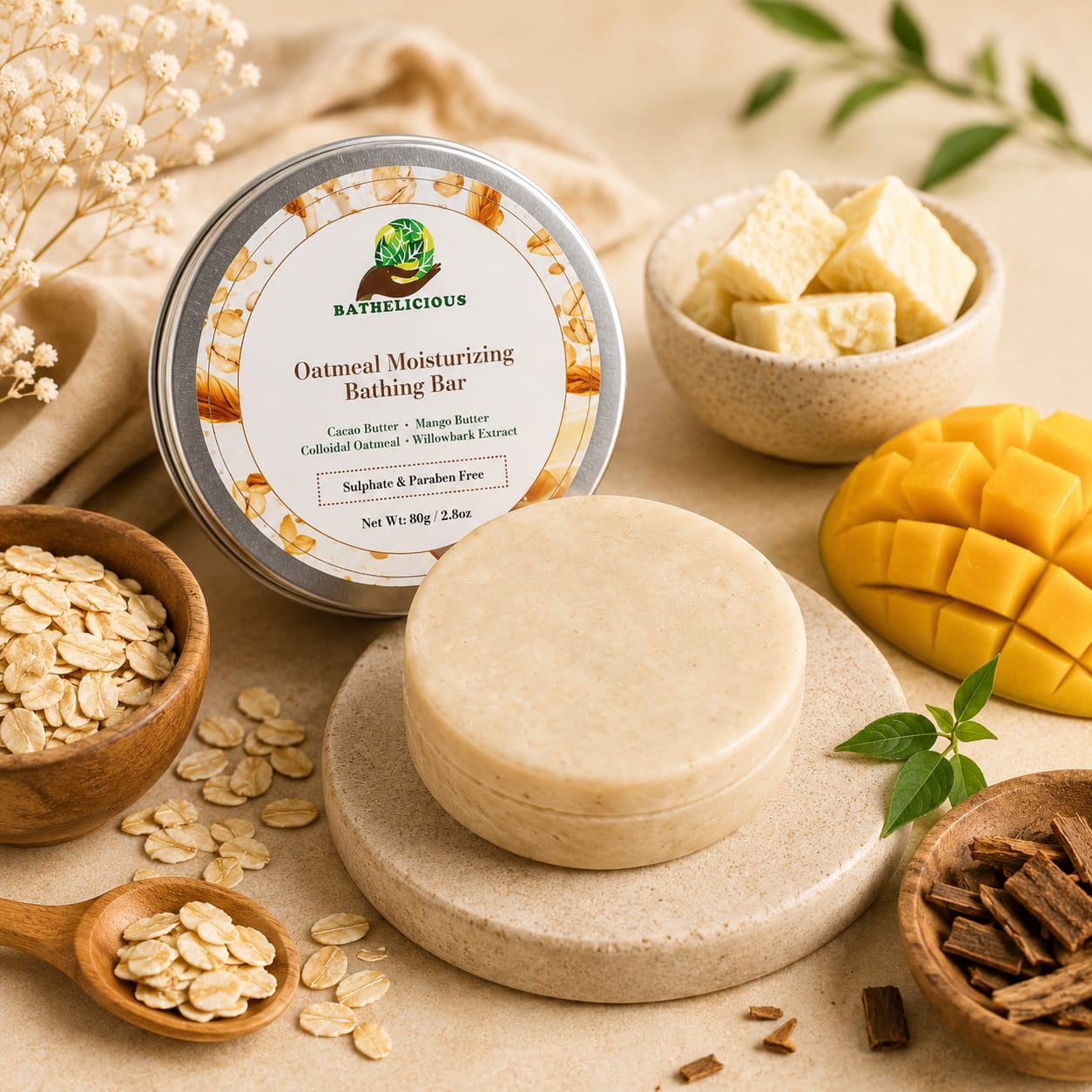 Oatmeal Bathing Bar for Gentle Skin Cleansing & Hydration | Bathelicious - Kids